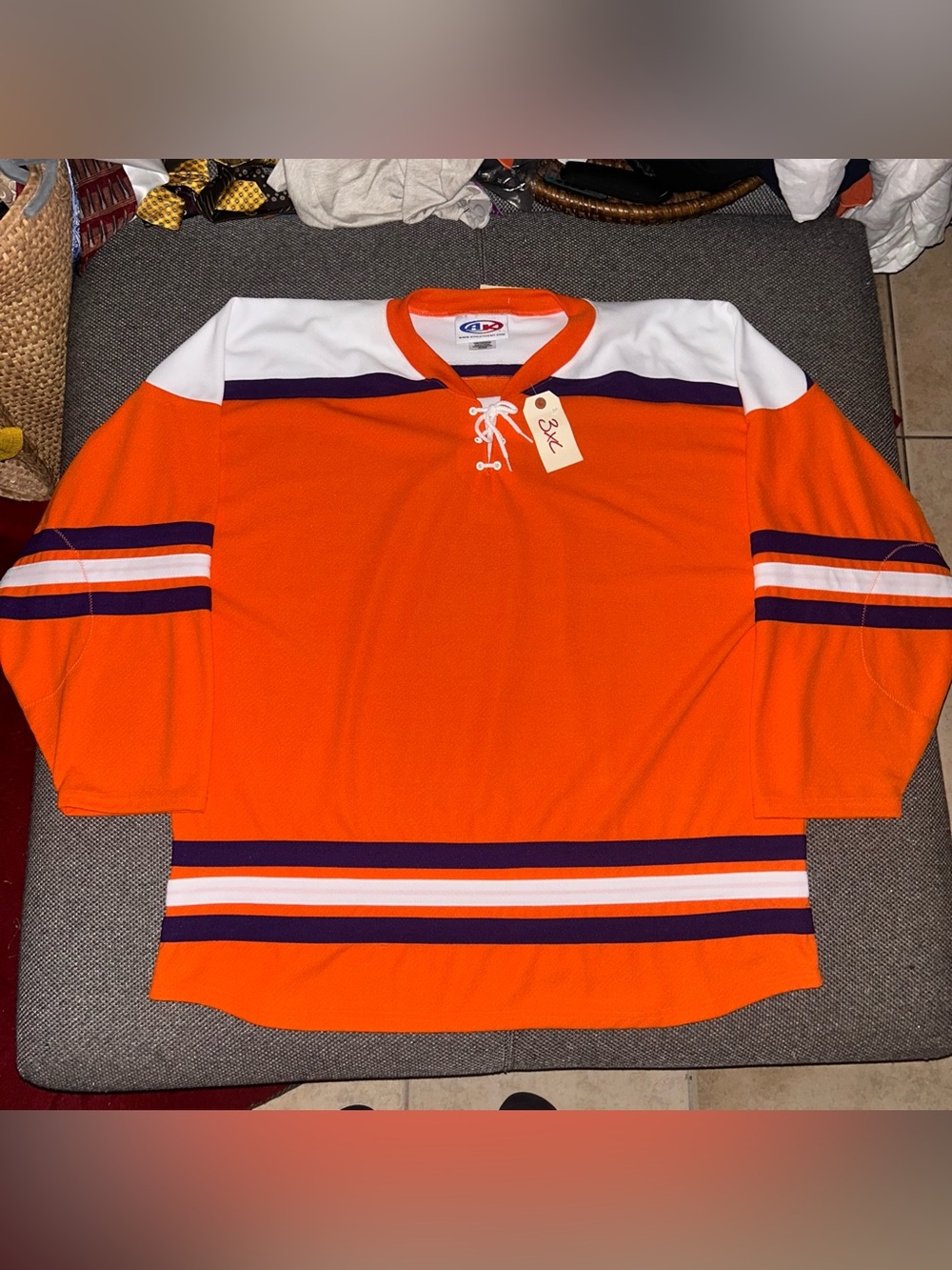 Vintage Orange NHL Retro Hockey Jersey with White & Purple Stripes